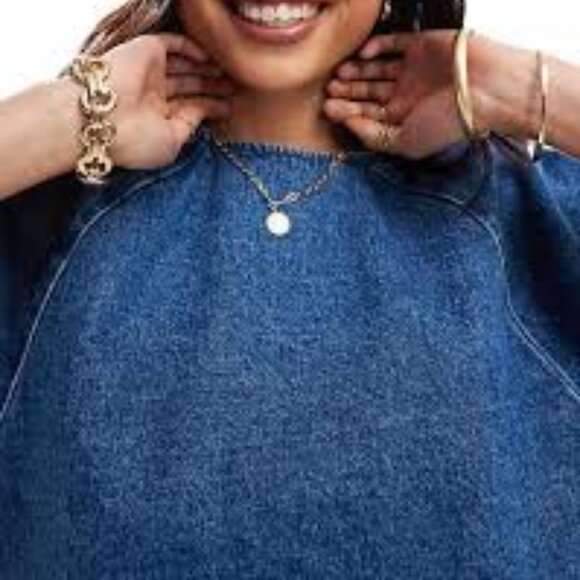 NWT ASOS DESIGN denim raglan puff sleeve top in mid blue - Picture 4 of 4